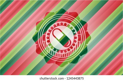 pill icon inside christmas badge background.