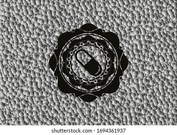 icono de píldora dentro de una placa oscura con fondo de burbujas. Ilustración vectorial. Detallado.