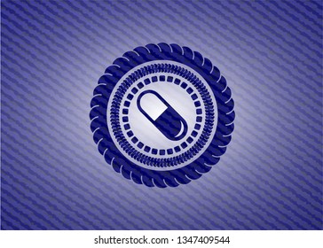 pill icon inside emblem with jean high quality background