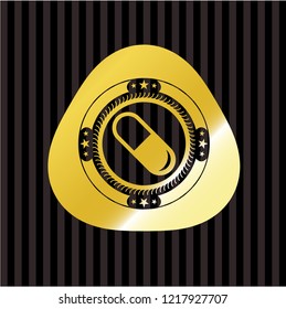 pill icon inside gold badge or emblem