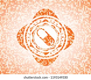 pill icon inside orange mosaic emblem