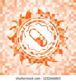 pill icon inside orange mosaic emblem