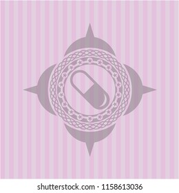 pill icon inside pink emblem