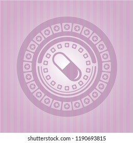 pill icon inside pink emblem