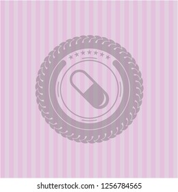 pill icon inside pink emblem