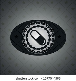 pill icon inside realistic black emblem