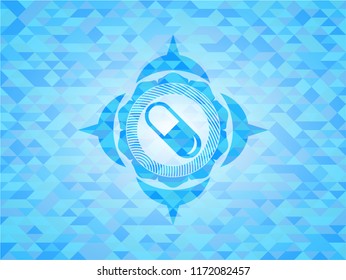 pill icon inside realistic light blue mosaic emblem