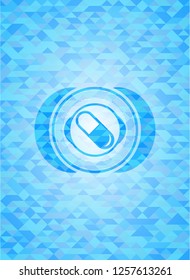 pill icon inside realistic light blue mosaic emblem