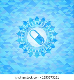 pill icon inside realistic light blue mosaic emblem