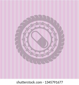 pill icon inside realistic pink emblem