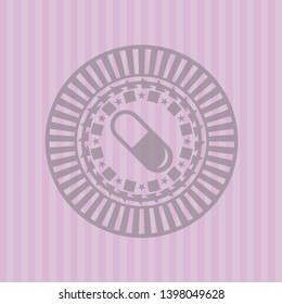 pill icon inside realistic pink emblem