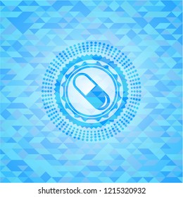 pill icon inside realistic sky blue mosaic emblem