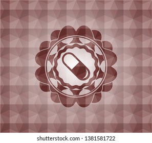 pill icon inside red badge with geometric background. Seamless.