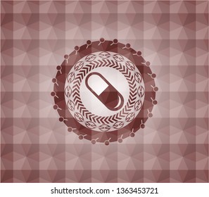 pill icon inside red emblem or badge with geometric pattern background. Seamless.