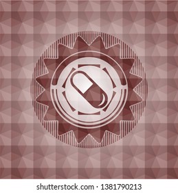 pill icon inside red emblem or badge with geometric pattern background. Seamless.