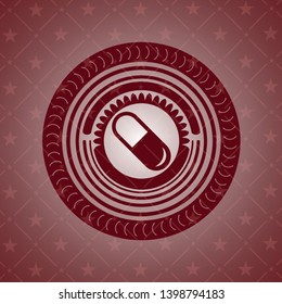 pill icon inside red emblem