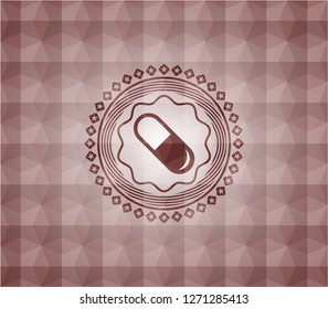 pill icon inside red polygonal badge. Seamless.