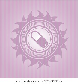 pill icon inside retro pink emblem