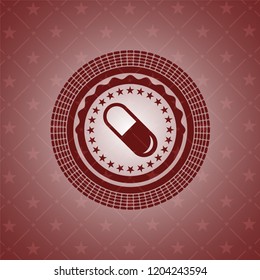 pill icon inside retro red emblem