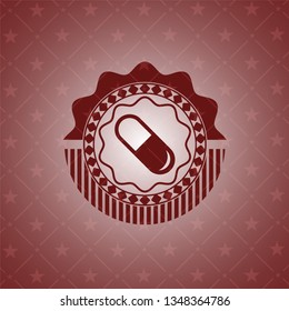 pill icon inside retro style red emblem