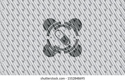 pill icon inside shiny silver badge. Scales pattern. Vector Illustration. Detailed.