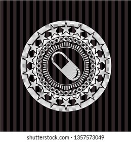 pill icon inside silver badge or emblem