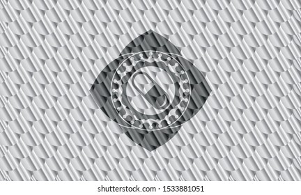 pill icon inside silver color badge or emblem. Scales pattern. Vector Illustration. Detailed.