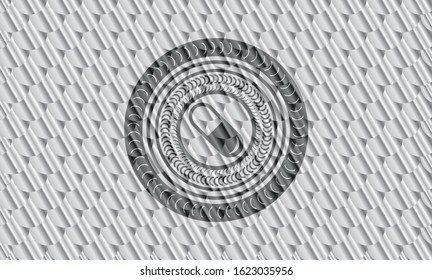 pill icon inside silver color emblem. Scales pattern. Vector Illustration. Detailed.