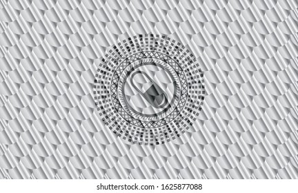 pill icon inside silver color badge or emblem. Scales pattern. Vector Illustration. Detailed.