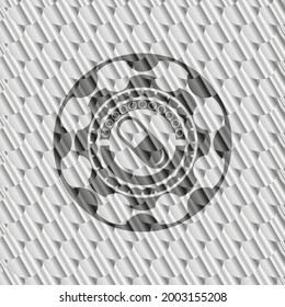 pill icon inside silver color badge. Scales pattern. Vector Illustration. Detailed. 