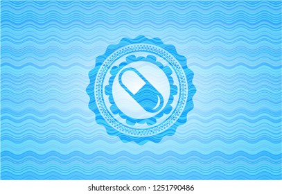 pill icon inside water wavec oncept emblem.
