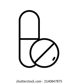 Pill Icon. Line Art Style Design Isolated On White Background