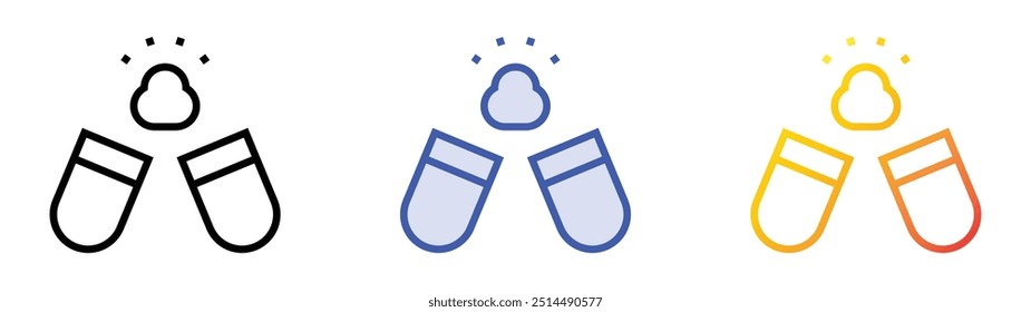 icono de píldora. Lineal, relleno azul y diseño de estilo degradado aislado sobre fondo blanco