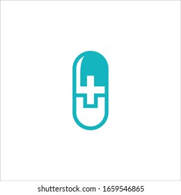 Icono de la píldora con icono médico dentro de la ilustración del logotipo vectorial
