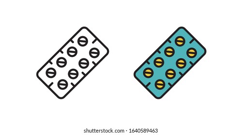 Pill icon in modern flat style. Illustration a tablet on white isolated background.