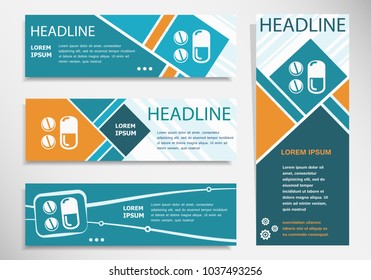 Pill icon on horizontal and vertical banner. Modern banner design template. 