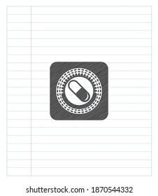 icono de píldora con lápices. Ilustración vectorial. Detallado. 