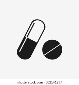 Pill icon. Pills isolated icons on white background. Pill and capsule. Modern medicine. Flat style vector illustration. 