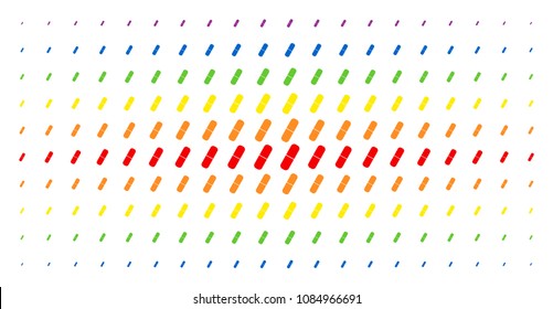Pill icon rainbow colored halftone pattern. Vector pill shapes are arranged into halftone matrix with vertical rainbow colors gradient. Constructed for backgrounds, covers,