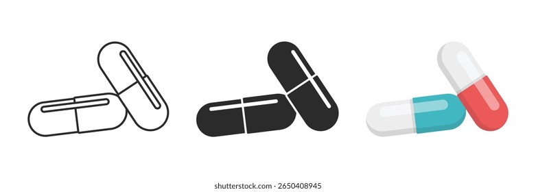 Pill icon set collection in flat style. Drug vector illustration on isolated background. Medicine pharmacy sign business concept.