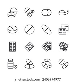 Pill icon set isolated on white