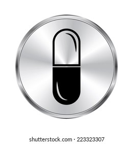 pill icon - vector brushed metal button