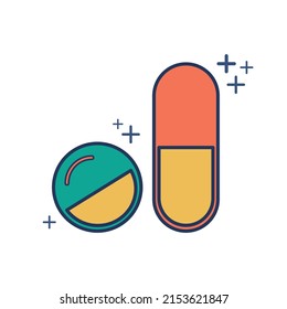 Pill icon vector illustration glyph style design with color and plus sign. Isolated on white background.
