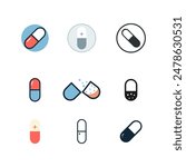 Pill icon vector logo illustration set