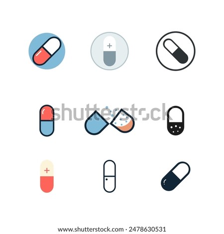 Pill icon vector logo illustration set