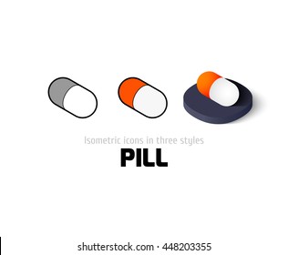 Pill icon, vector symbol in flat, outline and isometric style