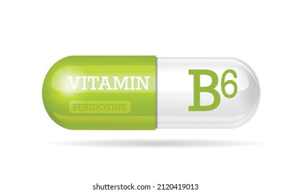 Pill icon, vitamin B6 capsule. Two-color capsule on a white isolated background. copy space.