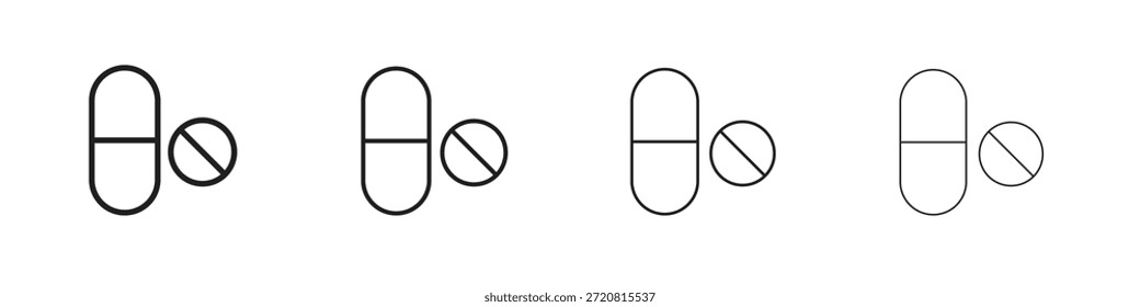 Iconos de píldora delinean el diseño de Vector negro. Línea con trazo editable.