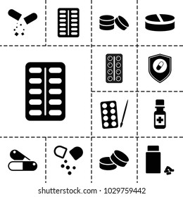 Pill icons. set of 13 editable filled pill icons such as paints, tablet, pill, medicine, health insurance, medical pills