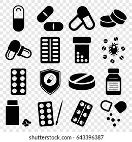 Pill icons set. set of 16 pill filled icons such as paints, tablet, pill, medicine, medical pills, health insurance, virus and pills
